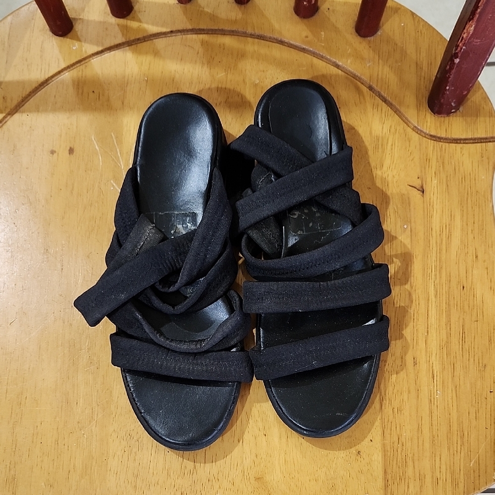 Black Strappy Slide Sandals for Women